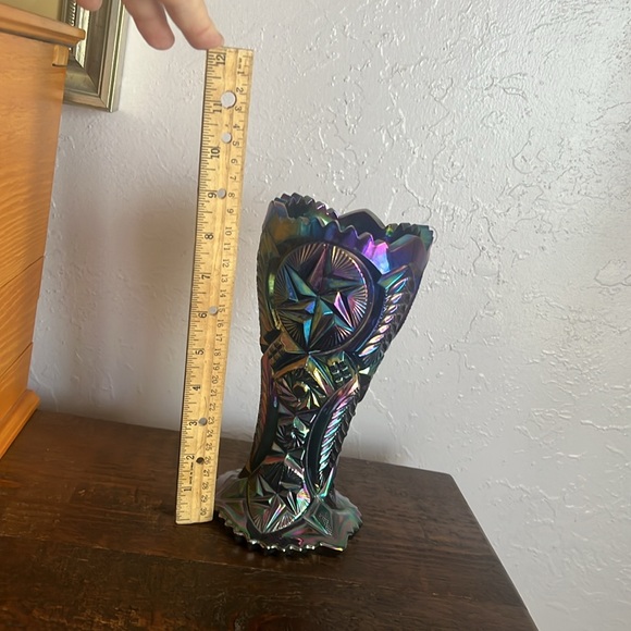 Vintage Blue Purple Carnival Glass Vase